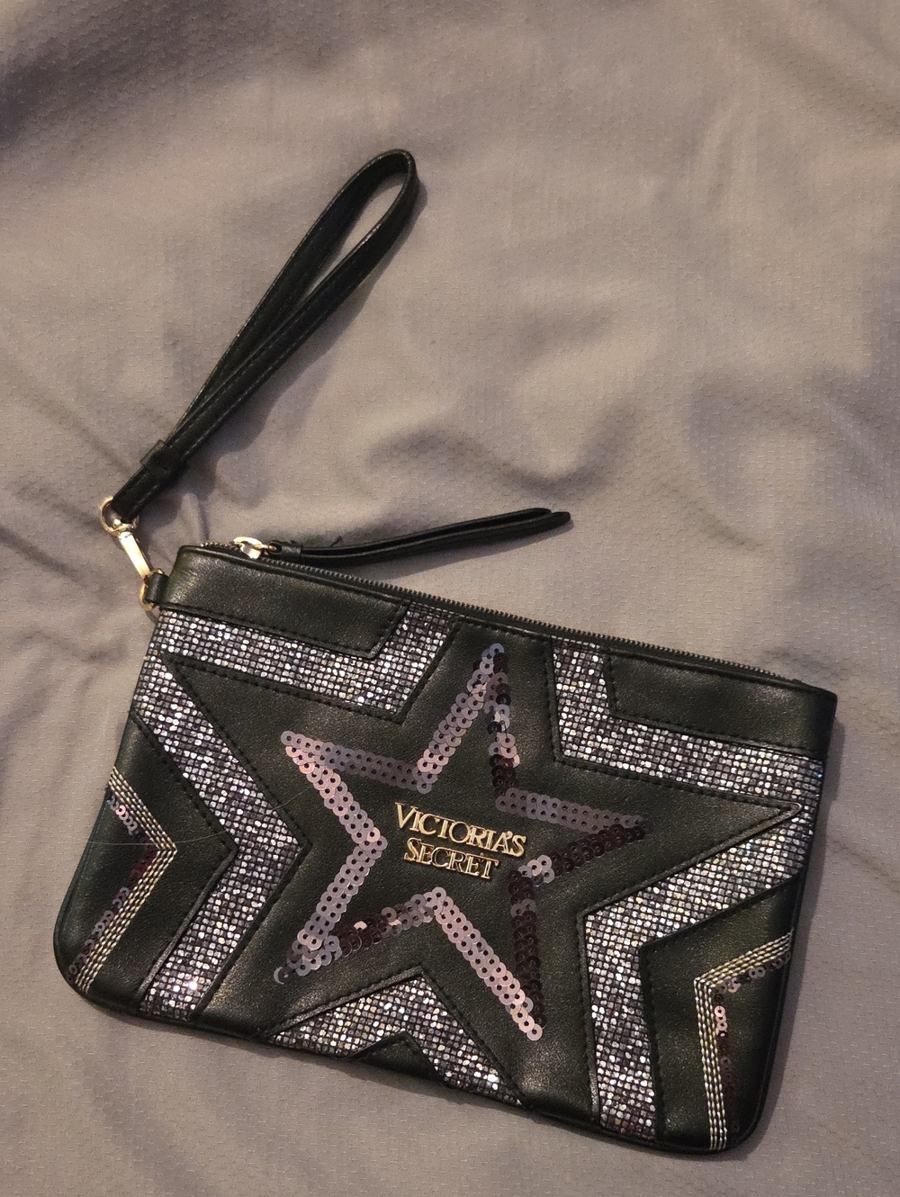 Victoria's Secret Black Wristlet with Silver Sequined Star